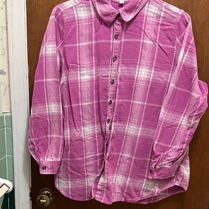 Woman Within Fuchsia Plaid Button Down Shirt